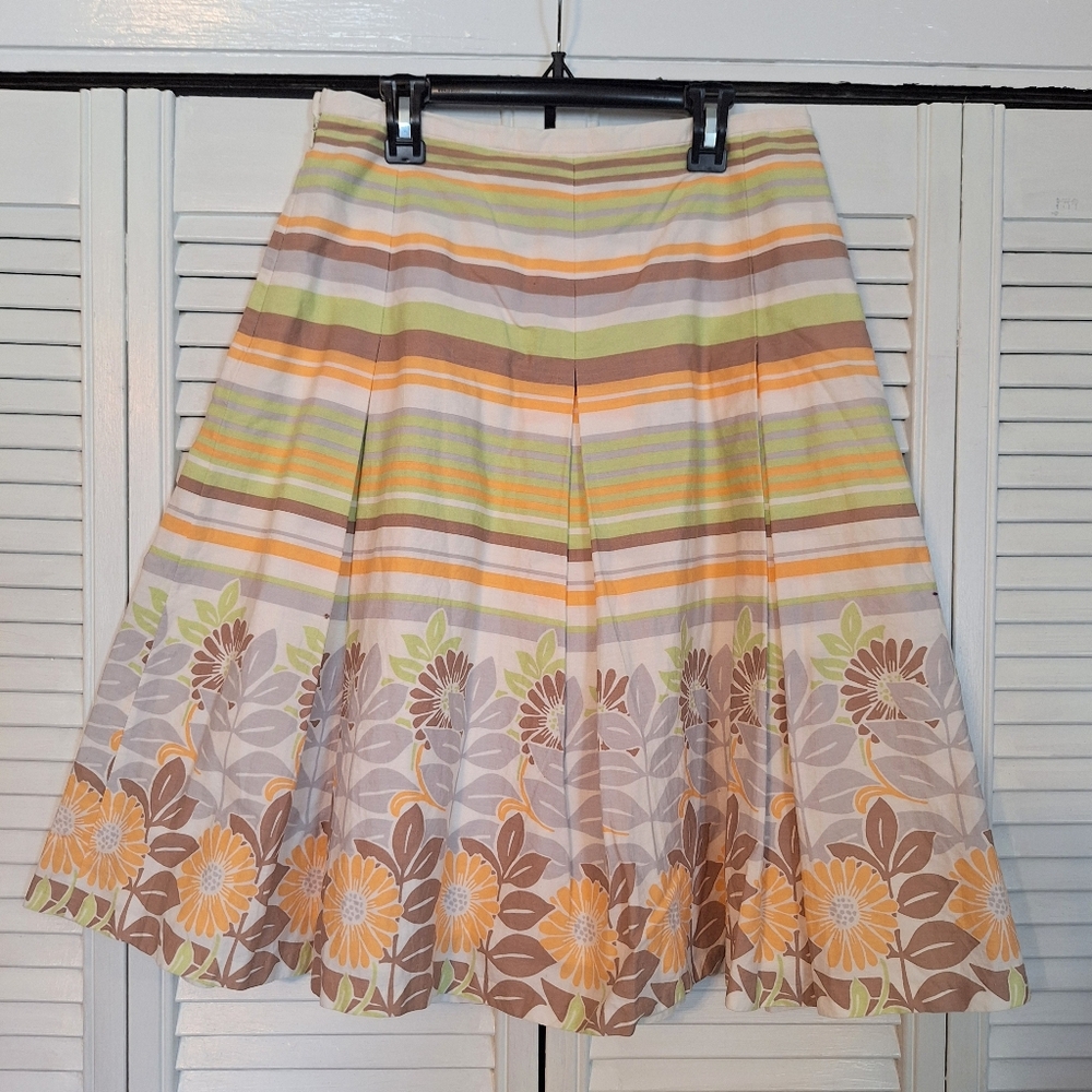 Talbots Vintage Cotton Multicolor Striped A-Line Pleated Skirt Sz 4 *D7